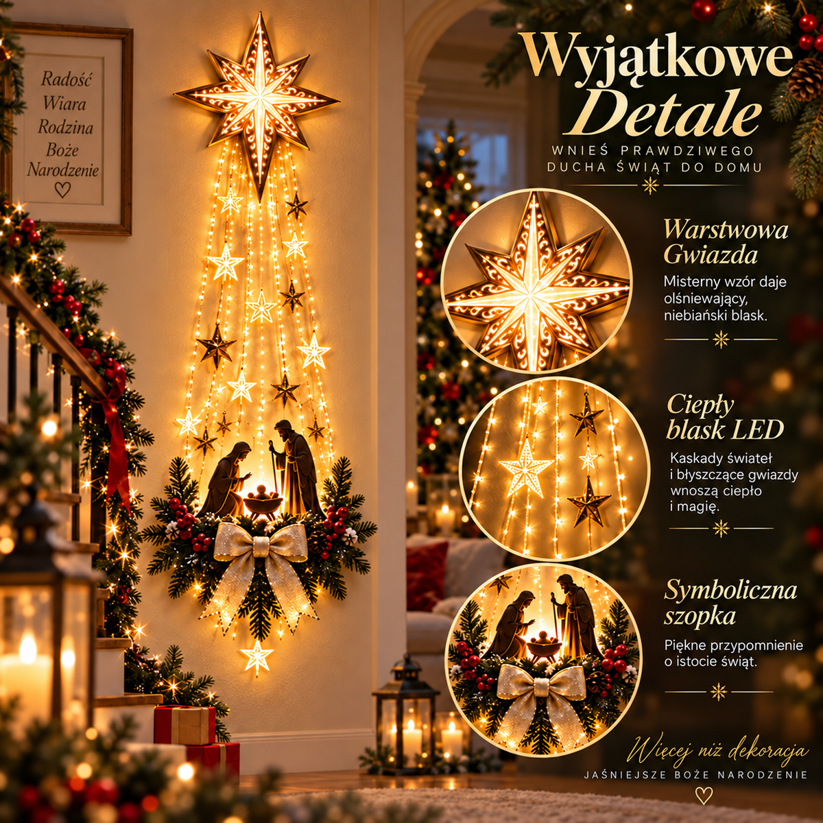 ✨ Ostatni dzień — 50% TANIEJ ✨ 🎄✝️ Świecąca dekoracja ścienna z Gwiazdą Betlejemską i szopką — piękny symbol wiary 2