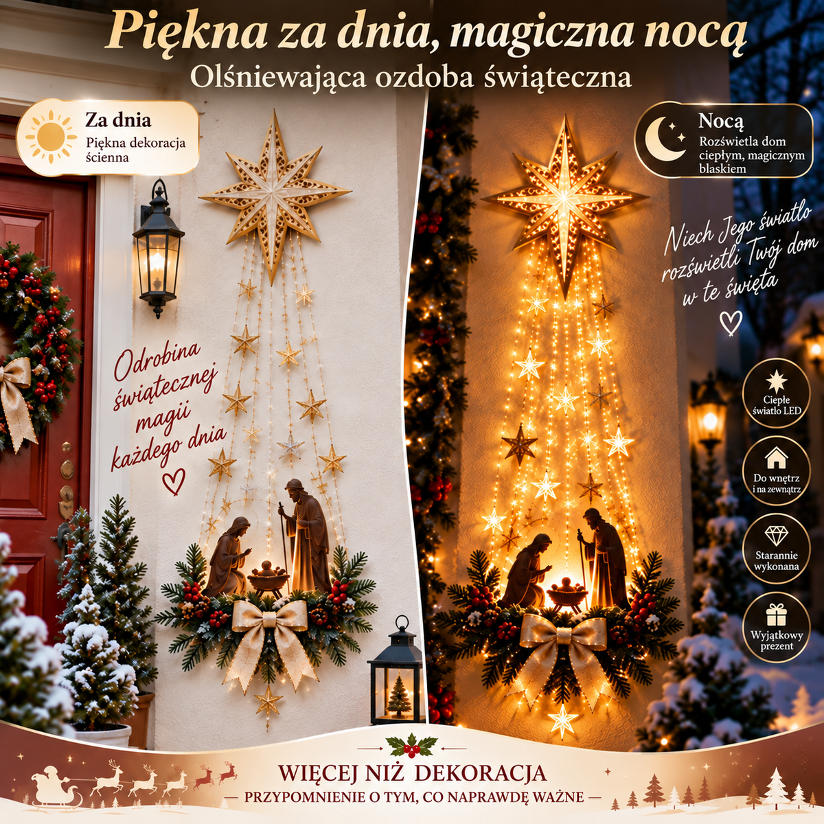 ✨ Ostatni dzień — 50% TANIEJ ✨ 🎄✝️ Świecąca dekoracja ścienna z Gwiazdą Betlejemską i szopką — piękny symbol wiary 3