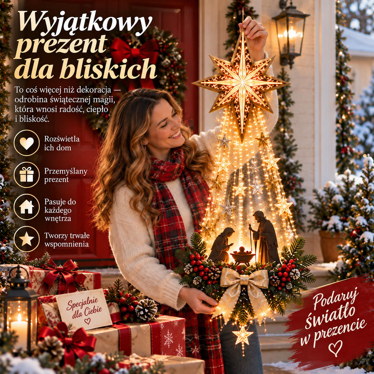 ✨ Ostatni dzień — 50% TANIEJ ✨ 🎄✝️ Świecąca dekoracja ścienna z Gwiazdą Betlejemską i szopką — piękny symbol wiary 7